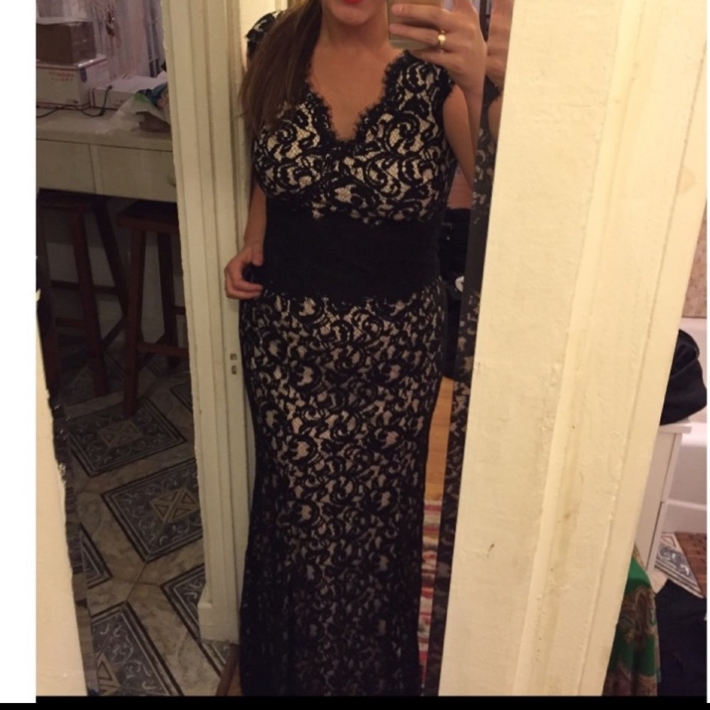 Black lace overlay formal dress